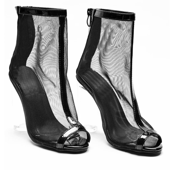 Black Mesh Peep Toe lucite heels. - Picture 3 of 9